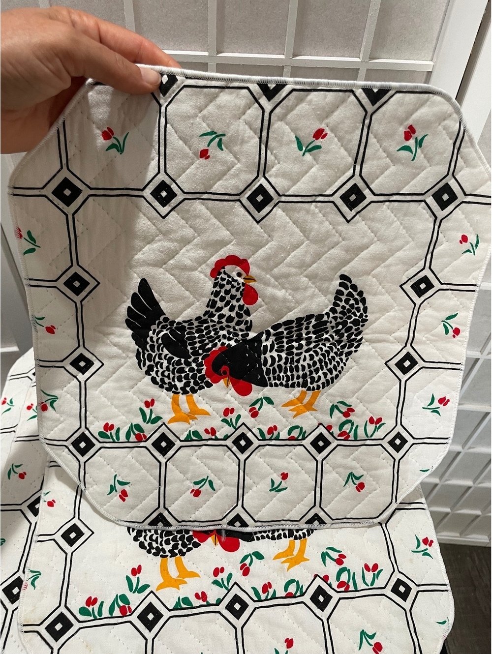 Vintage Quilted Chicken Print Table Mats (set of 4)